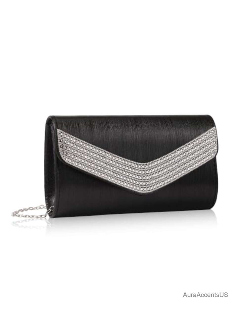 Metallic Rhinestone Evening Clutch with Detachable Chain Strap